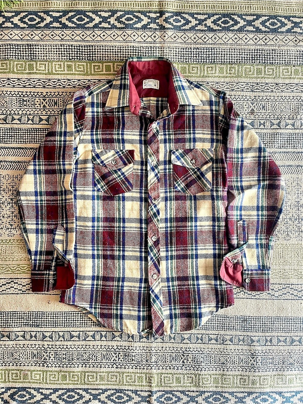 JCPenney Boys Plaid Flannel Shirt Plaid Flannel Shirt in Burgundy & Cream Size